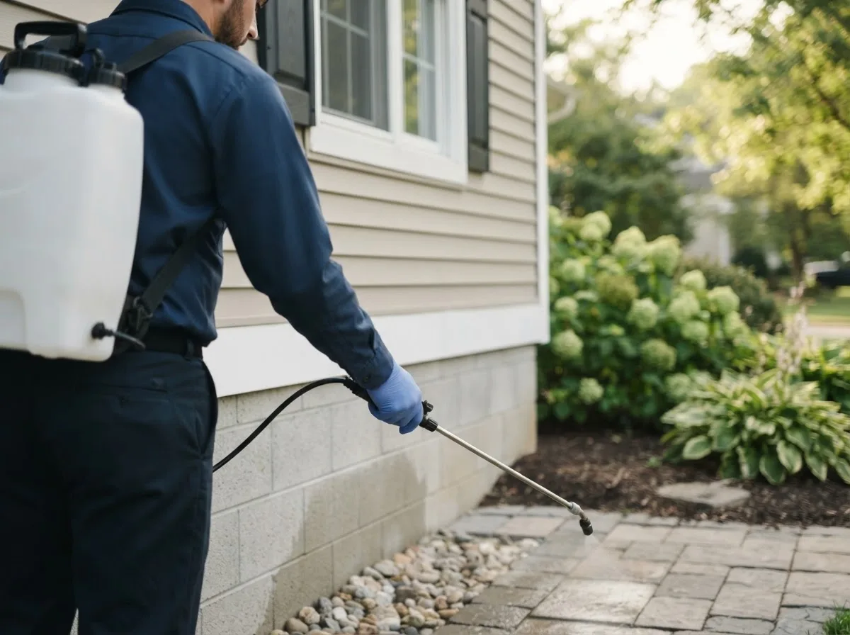 Pest control technician inspecting a home in New Auburn, MN